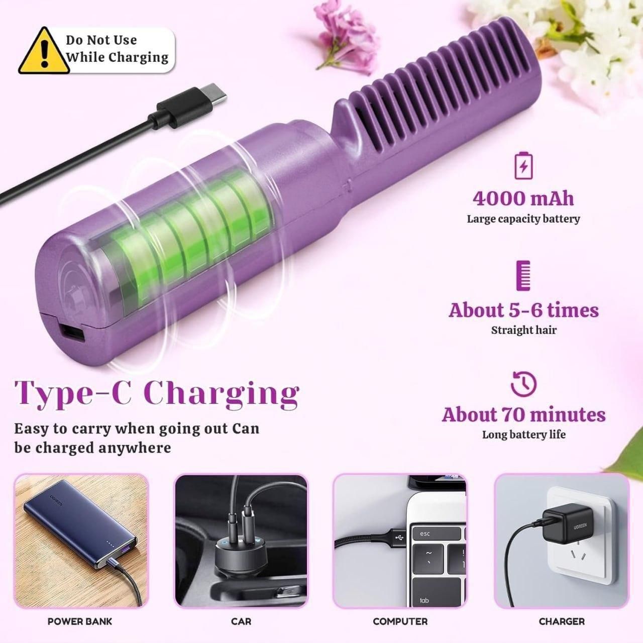 Portable mini hair straightener with comb